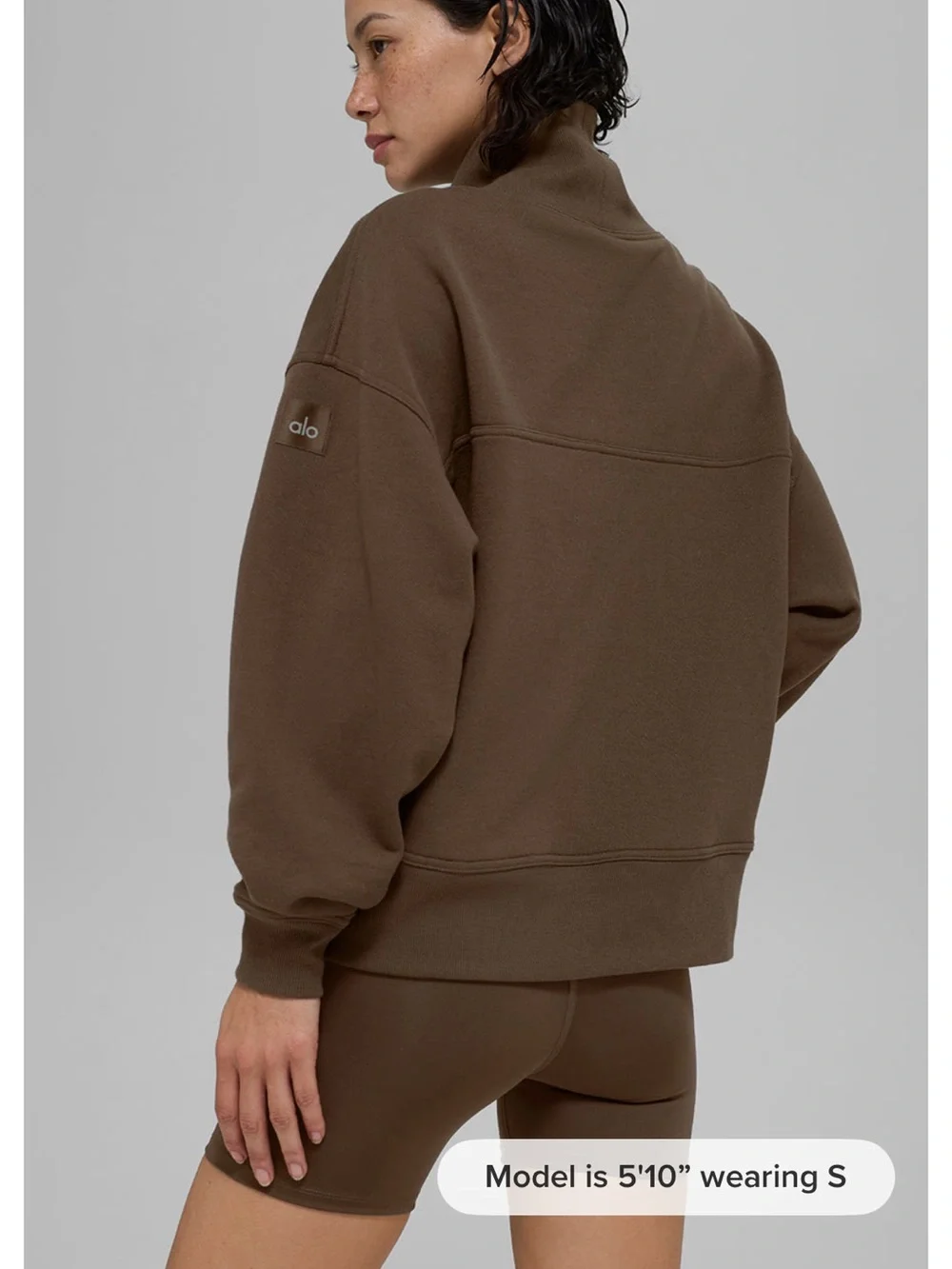ALO Yoga Hazy Mock Neck Pullover in Espresso Brown